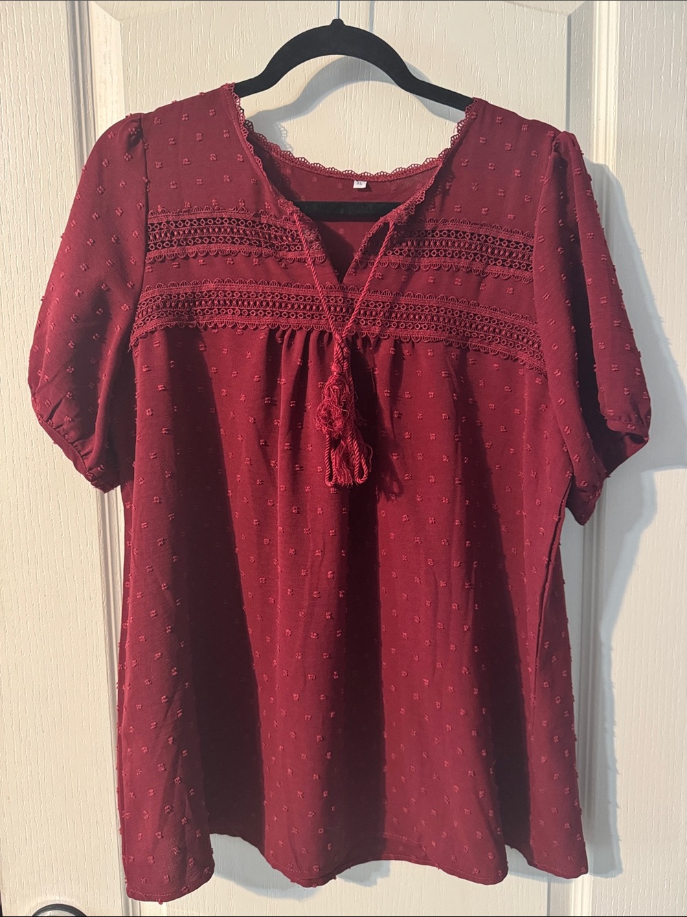 Women's Burgundy Tassel Peasant Top